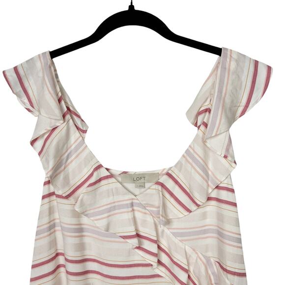 Loft Top Size Large Sleeveless Blosue‎ Striped Ruffle White Pink - Picture 4 of 5